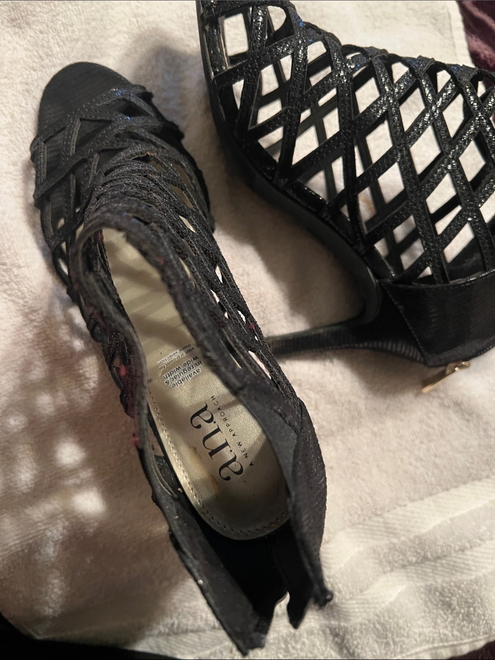 a.n.a Black Glitter Cage Heels